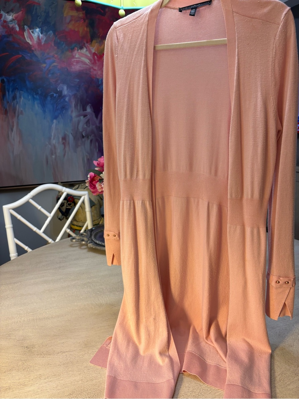 White House Black Market Soft Pink Long Open-Front Cardigan